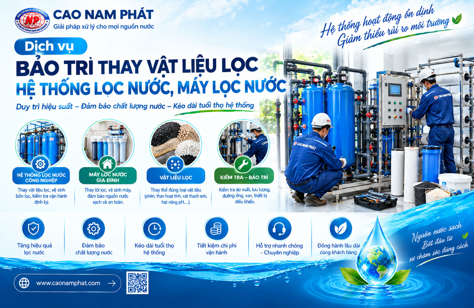 Dịch vụ bảo trì thay vật liệu lọc hệ thống lọc nước, máy lọc nước