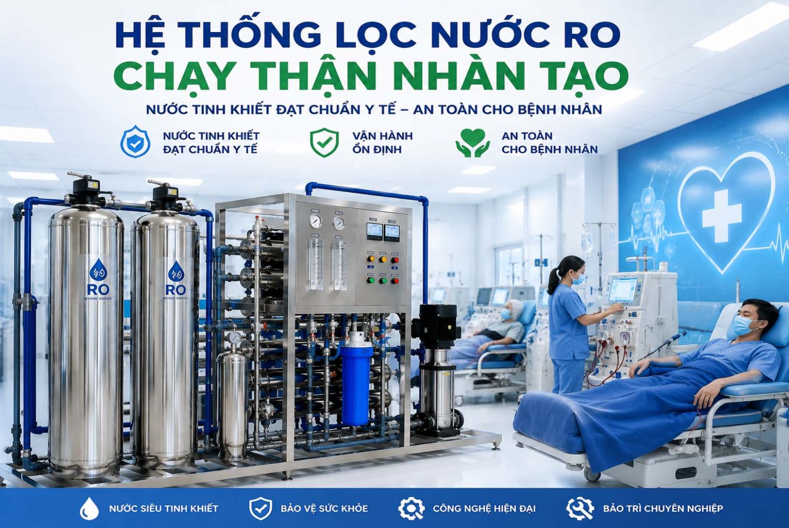 Hệ Thống Lọc Nước RO Chạy Thận Nhân Tạo Đạt Chuẩn Y Tế Cho Bệnh Viện Và Phòng Khám