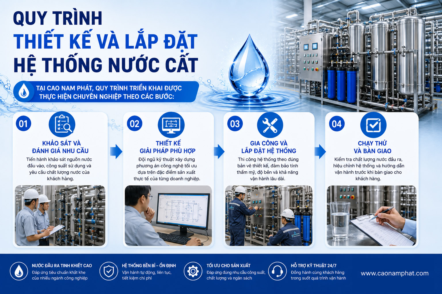 Quy trình thiết kế và lắp đặt hệ thống nước cất