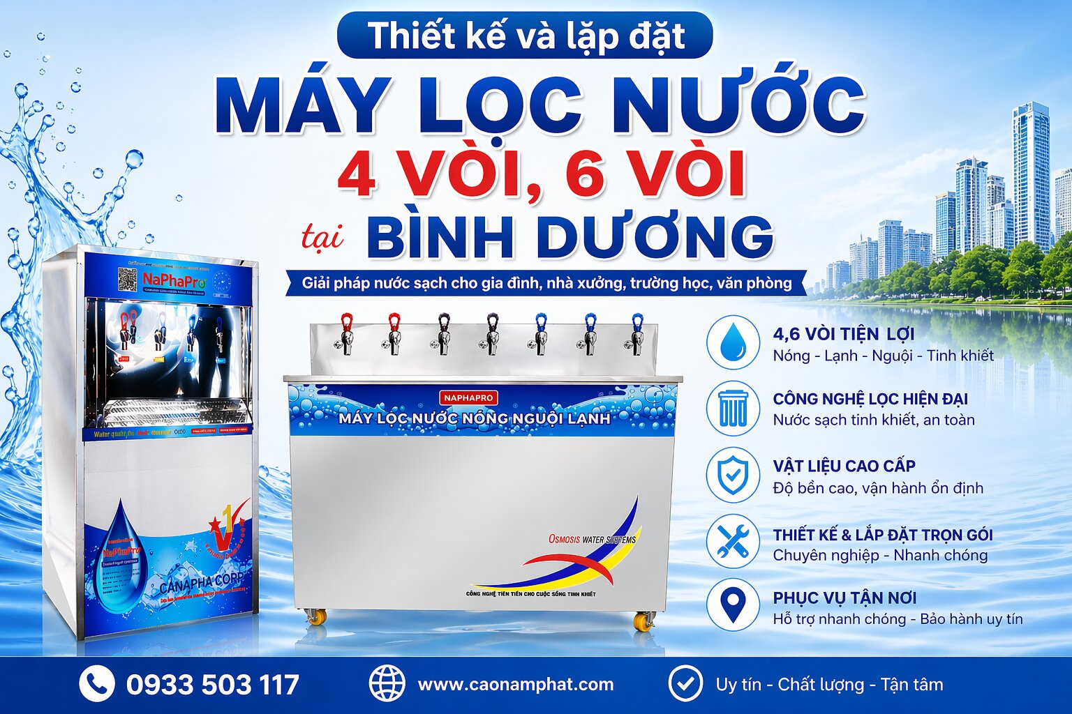 Thiết kế và lặp đặt máy lọc nước 4 vòi tại Bình Dương