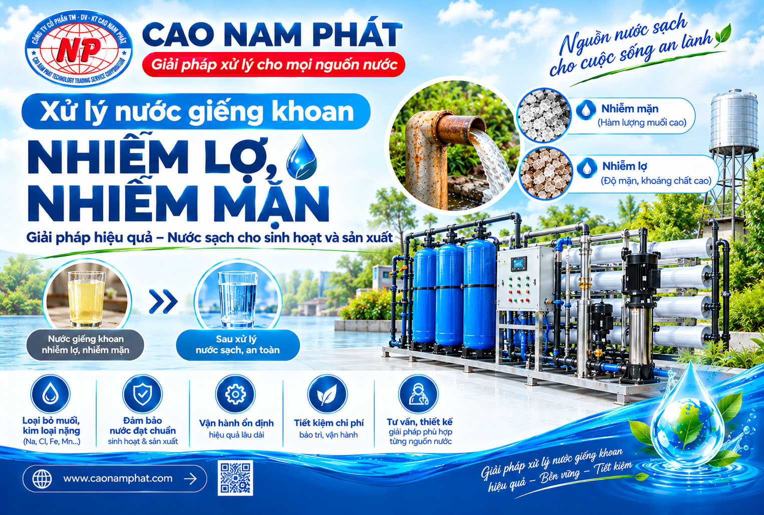 Xử lý nước giếng khoan nhiễm lợ, nhiễm mặn