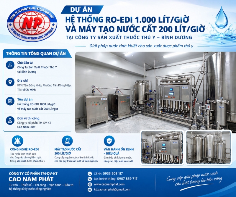 Công Ty Sản Xuất Thuốc Thú Y tại Bình Dương -  HỆ THỐNG RO-EDI 1.000 LÍT/GIỜ & MÁY TẠO NƯỚC CẤT 200 LÍT/GIỜ TẠI BÌNH DƯƠNG