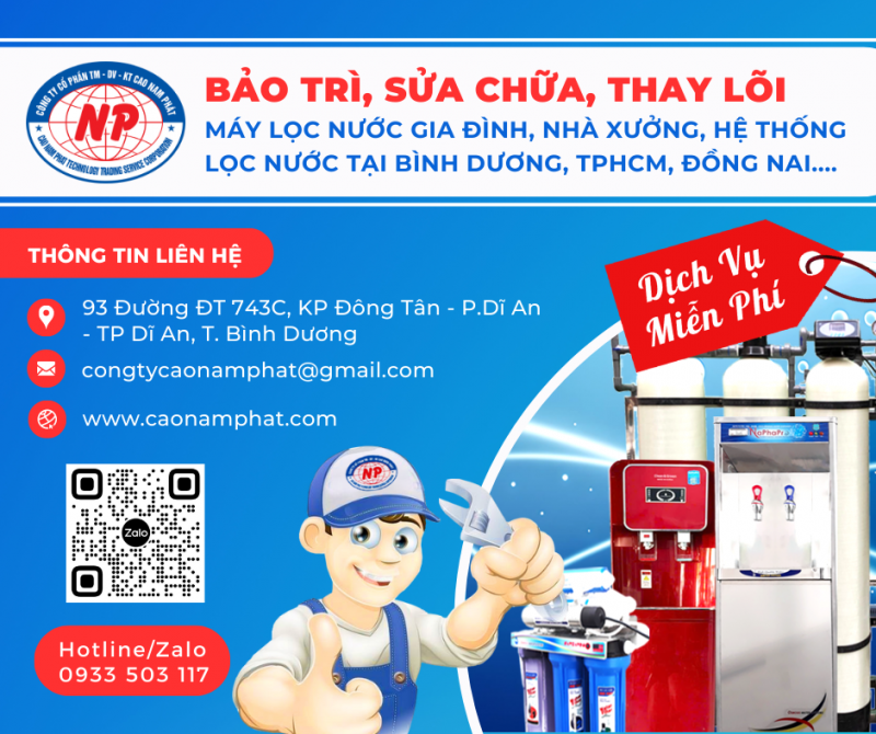Bảo trì, sửa chữa máy lọc nước tại Bình Dương, Đồng Nai, TPHCM